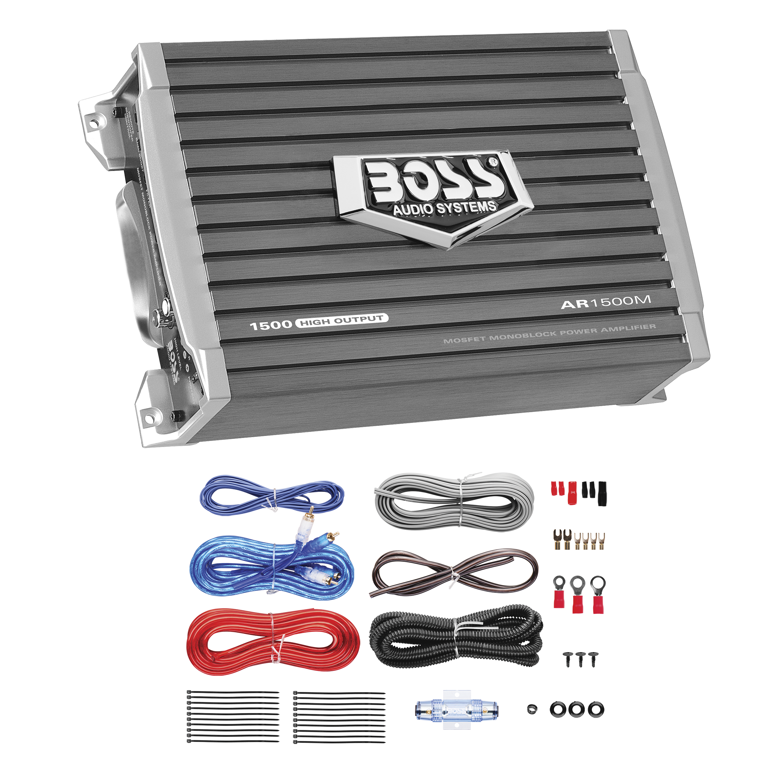 BOSS Audio Systems AR1500MK Armor Series Monoblock Class A/B Car Amplifier And 8 Gauge Wiring Kit 1500 High Output, 2/8 Ohm Stable, MOSFET Power Supply, Hook Up To Subwoofer For Bass BOSS Audio Systems AR1500MK Armor Series Monoblock Class A/B Car Amplifier And 8 Gauge Wiring Kit 1500 High Output, 2/8 Ohm Stable, MOSFET Power Supply, Hook Up To Subwoofer For Bass