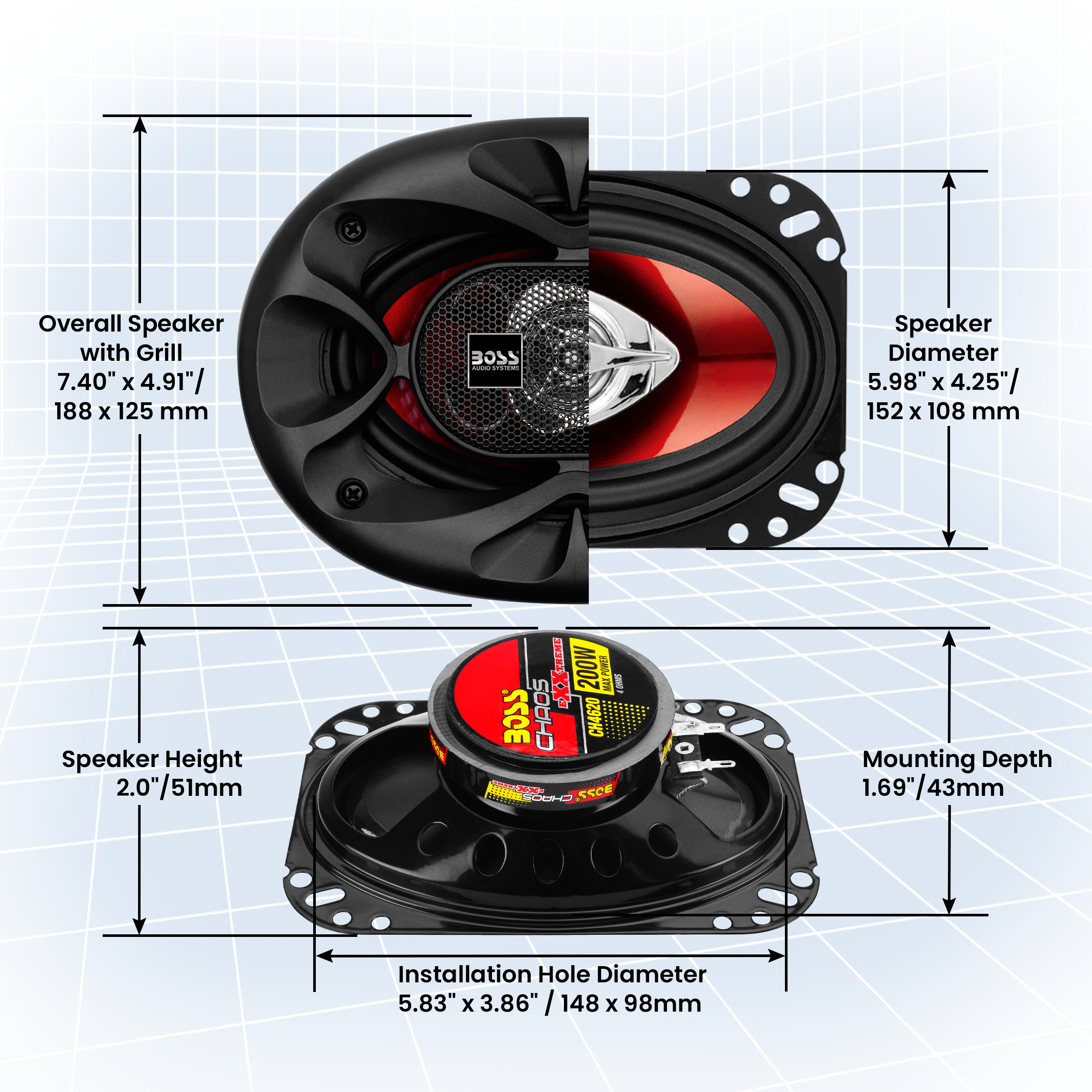 Boss Subwoofer Grill BOSS Audio Systems CH4620 Chaos Series X Inch