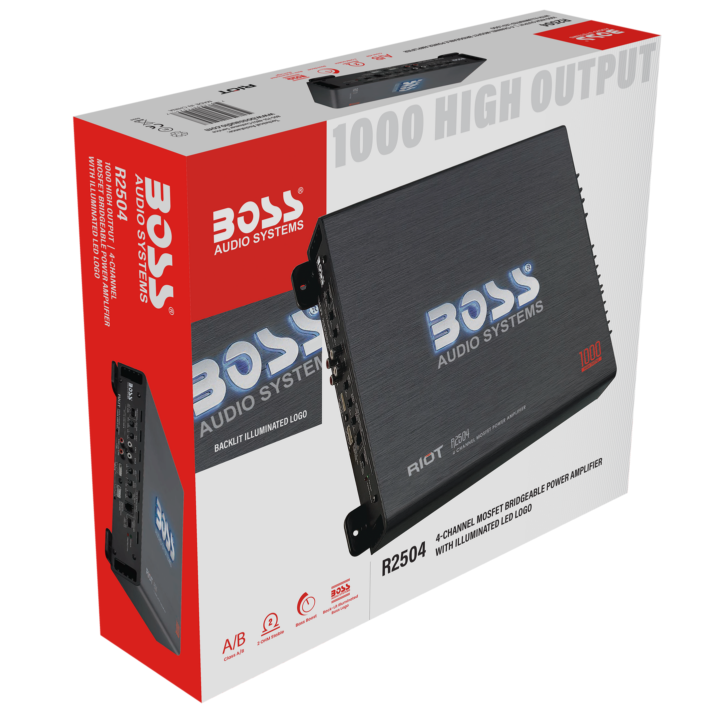 BOSS Audio Systems R2504 Riot Series 4 Channel Class A/B Car Amplifier -  1000 High Output, 2-8 Ohm Stable, High/Low Level Inputs, High/Low Pass  Crossover, MOSFET, Hook Up To Subwoofer For Bass