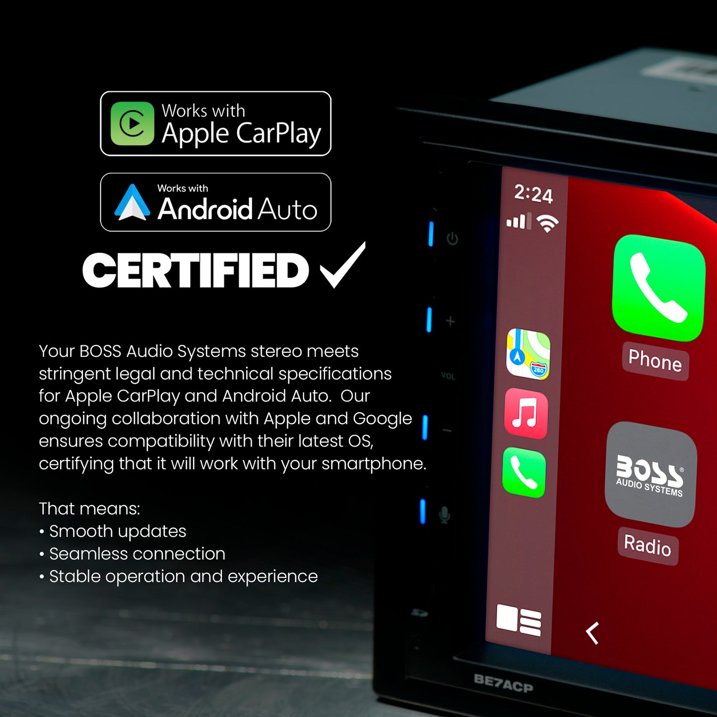 BOSS Audio Systems Elite Series BE62CP Car Stereo - Apple CarPlay 