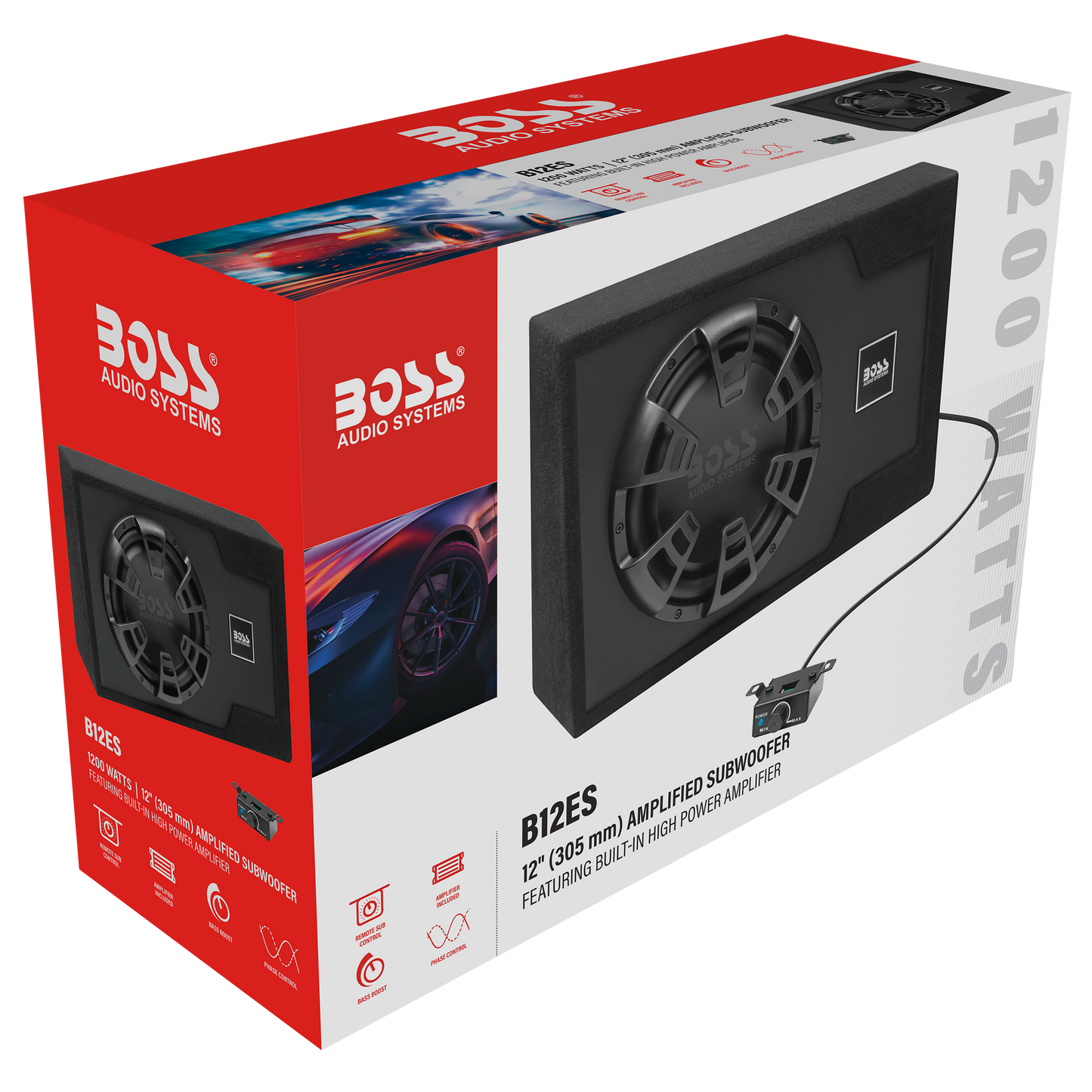 bass booster box BOSS Audio Systems B12ES 12" Powered Car Subwoofer, Built-in Amplifier, 1200 Watts Max
