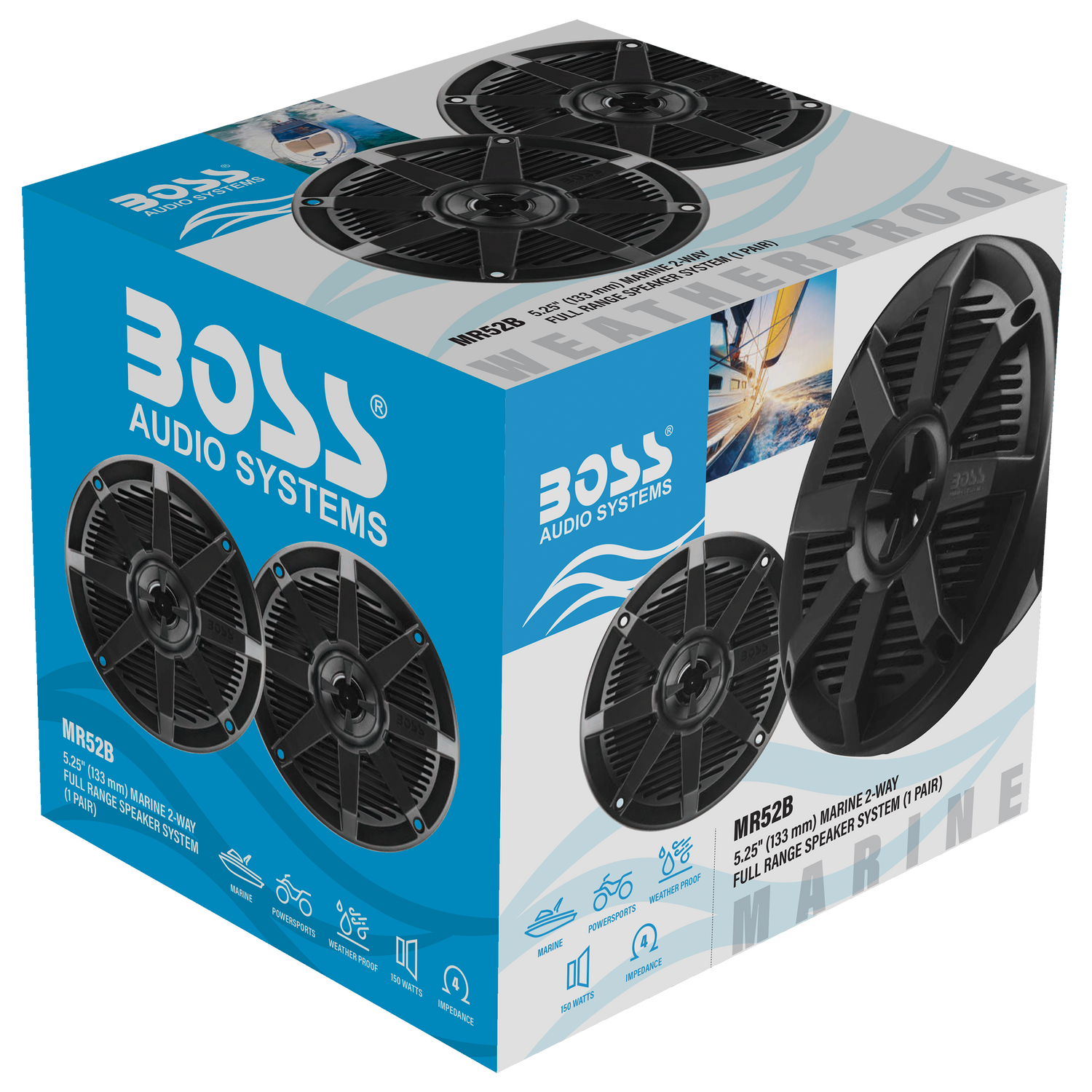 BOSS Audio Systems MR52B 5.25 inch Marine Boat Stereo Speakers 150