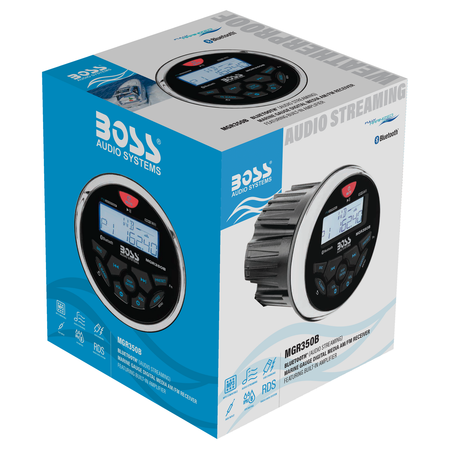 BOSS Audio Systems MGR350B Marine Boat Stereo Gauge Receiver BOSS Audio Systems MGR350B Marine Boat Stereo Gauge Receiver