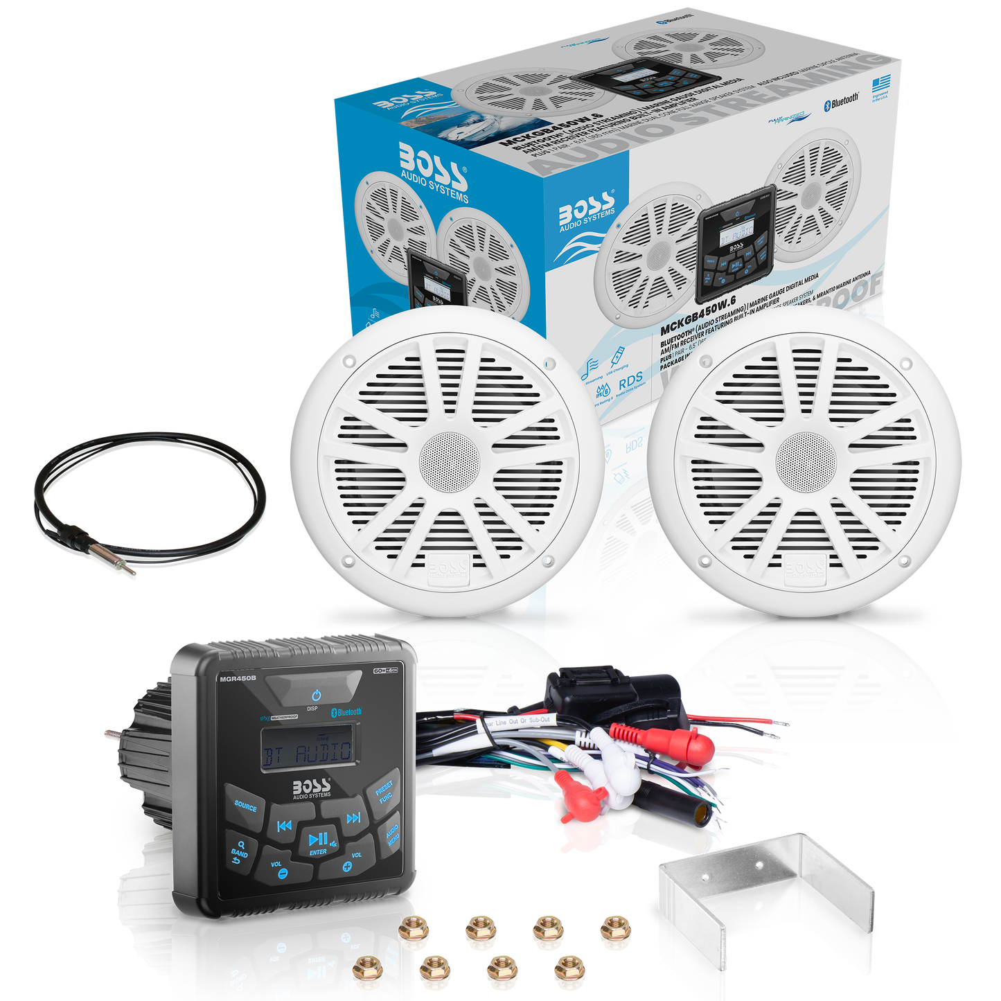 Kit Marino BOSS AUDIO SYSTEMS MG250W.64 - Media Player Bluetooth MGR250B E 2 Coppie Casse MR6W 6.5