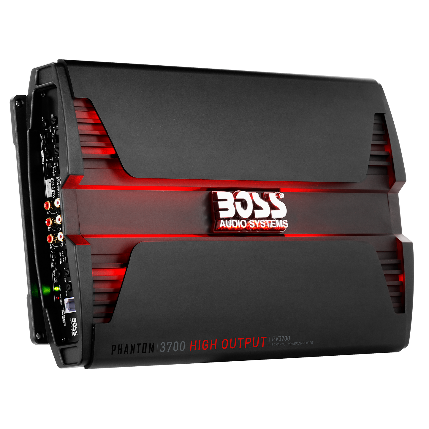 BOSS Audio Systems PV3700 Phantom Series 5 Channel Class A/B Car Amplifier  – 3700 High Output, 2-8 Ohm Stable, Low/High Level Inputs, High/Low Pass  Crossover, MOSFET, Hook Up To Subwoofer For Bass