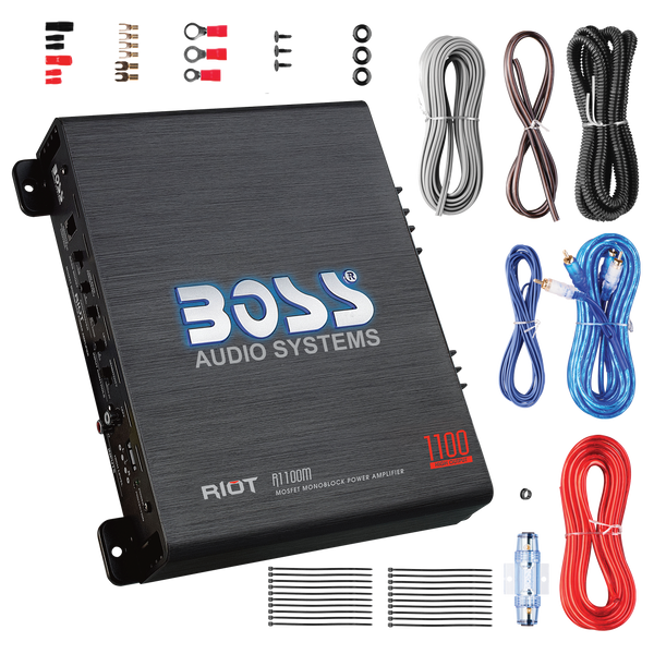Boss Audio Systems 2000-Watt Riot Monoblock Car Audio MOSFET Mono Amplifier Plus 4 Gauge Amp Kit R2000m 4gampkit Sflex