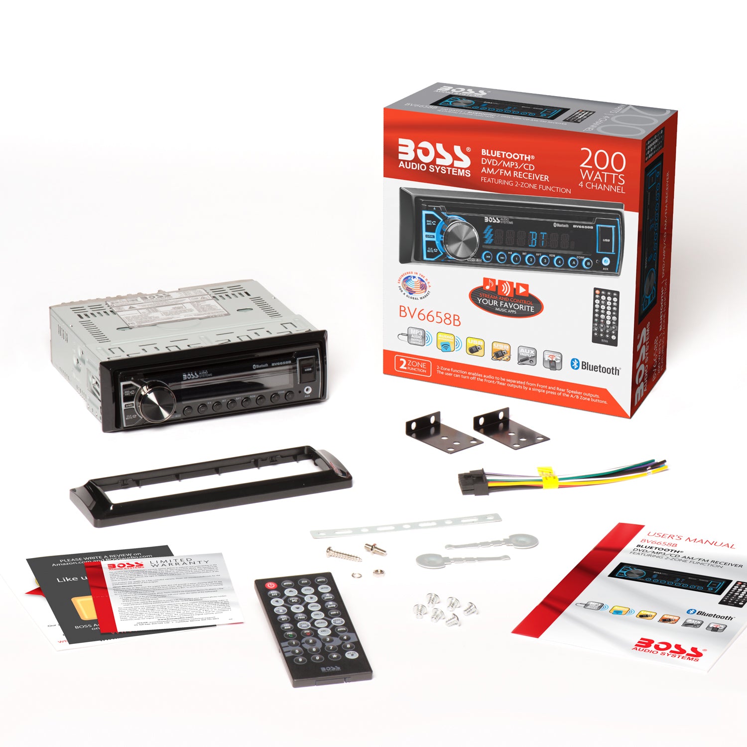 BOSS Audio Systems BV6658B Car Stereo - Single Din, Bluetooth, CD DVD ...