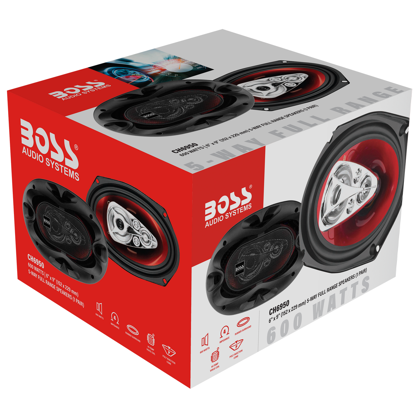 BOSS Audio Systems CH6950 Chaos Series 6 x 9 Inch Car Door Speakers - 600  Watts Max (per pair), Coaxial, 5 Way, Full Range, 4 Ohms, Sold in Pairs,  Bocinas Para Carro