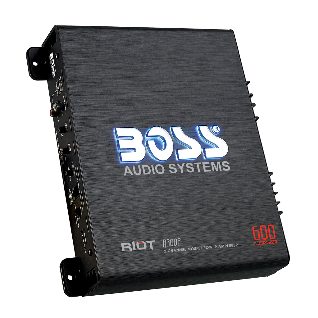 BOSS Audio Systems R3002 Riot Series Car Audio Amplifier - 600 High Output,  2 Channel, 2/8 Ohm, High/Low Level Inputs, High/Low Pass Crossover, Full  Range, Hook Up To Stereo and Subwoofer, Class AB